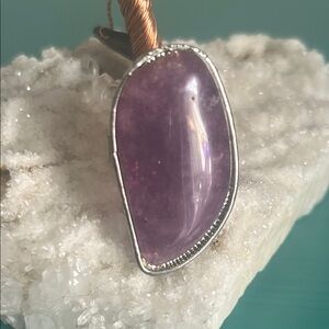 Artisan Silver Tone Statement Ring with Cabochon Freeform Amethyst Stone